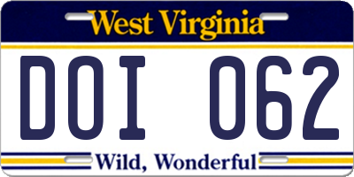 WV license plate DOI062