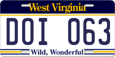 WV license plate DOI063