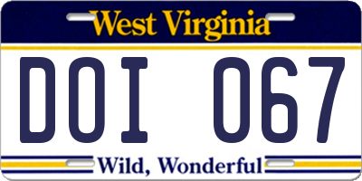 WV license plate DOI067