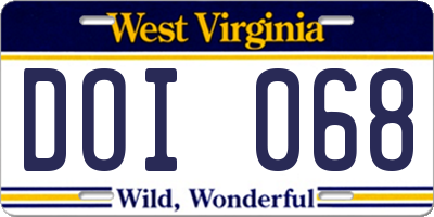 WV license plate DOI068
