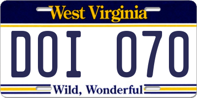 WV license plate DOI070