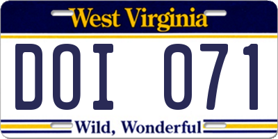 WV license plate DOI071