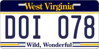 WV license plate DOI078
