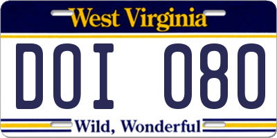 WV license plate DOI080