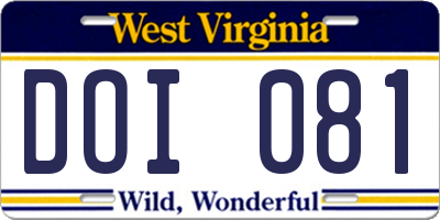 WV license plate DOI081