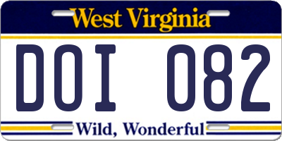 WV license plate DOI082