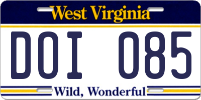 WV license plate DOI085