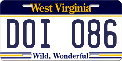 WV license plate DOI086
