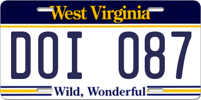 WV license plate DOI087