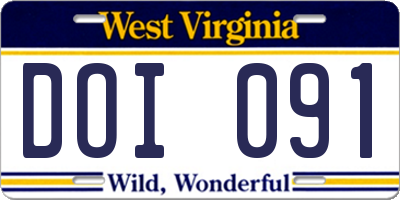 WV license plate DOI091