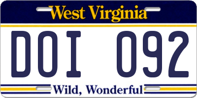 WV license plate DOI092