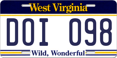 WV license plate DOI098