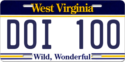 WV license plate DOI100