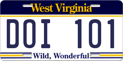 WV license plate DOI101