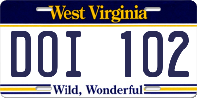 WV license plate DOI102
