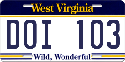 WV license plate DOI103