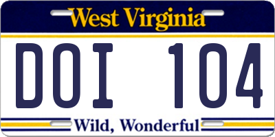 WV license plate DOI104