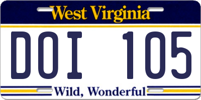 WV license plate DOI105