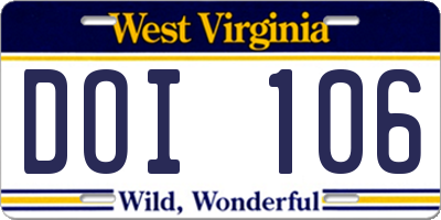 WV license plate DOI106