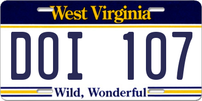 WV license plate DOI107