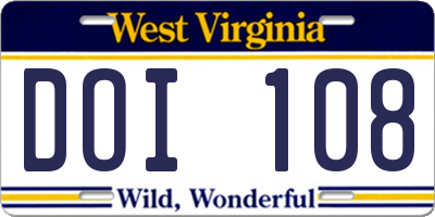 WV license plate DOI108
