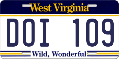 WV license plate DOI109