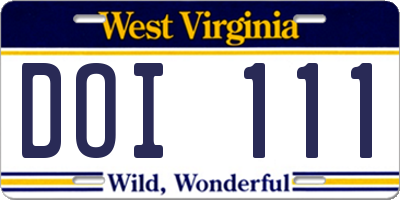 WV license plate DOI111
