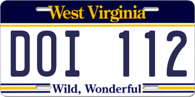 WV license plate DOI112