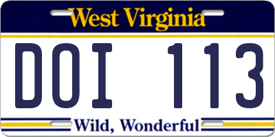 WV license plate DOI113