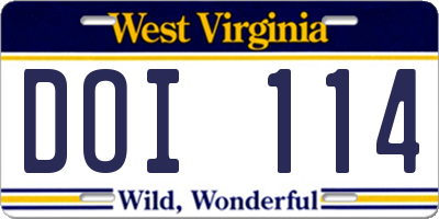 WV license plate DOI114