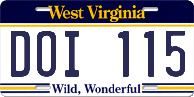 WV license plate DOI115