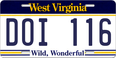 WV license plate DOI116