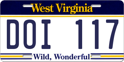 WV license plate DOI117