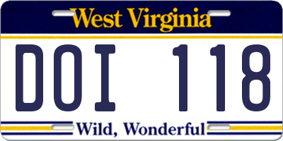 WV license plate DOI118