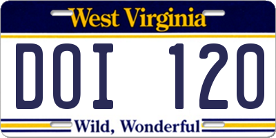 WV license plate DOI120