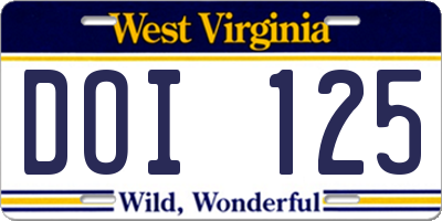 WV license plate DOI125