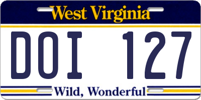 WV license plate DOI127