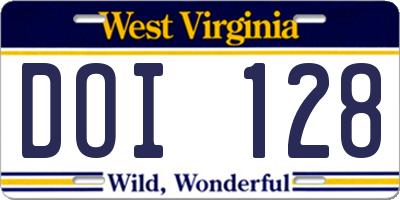 WV license plate DOI128