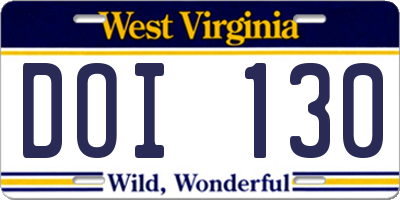 WV license plate DOI130