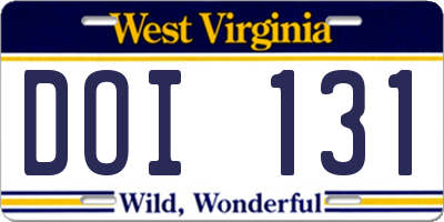 WV license plate DOI131