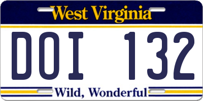 WV license plate DOI132