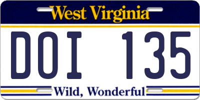 WV license plate DOI135