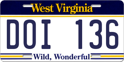 WV license plate DOI136