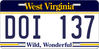 WV license plate DOI137