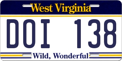 WV license plate DOI138