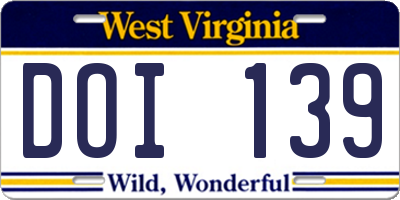 WV license plate DOI139
