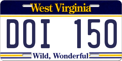 WV license plate DOI150