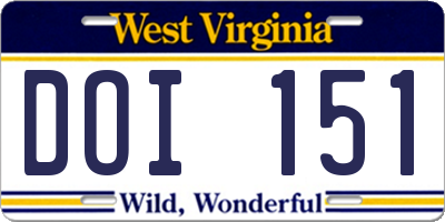 WV license plate DOI151