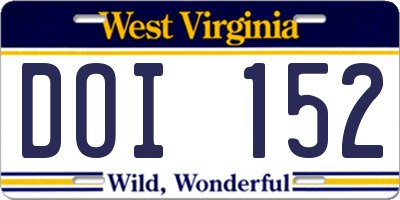 WV license plate DOI152