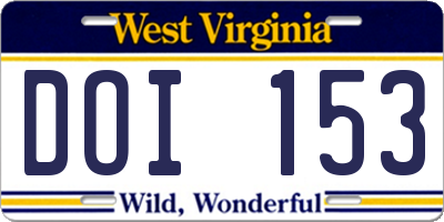 WV license plate DOI153